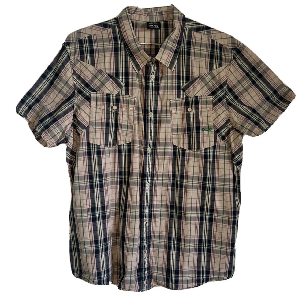 Oakley Shirt Mens Regular Fit XXL Green Tan Plaid Button Up Short Sleeve  Men’s